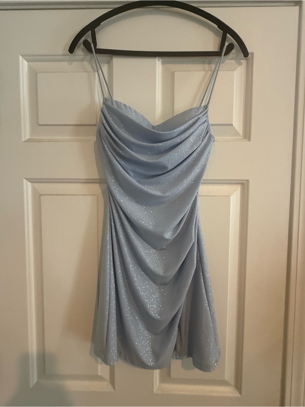 Windsor Light Blue Shimmer Draped Mini Dress for Homecoming!!!
